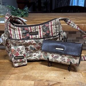 Longaberger  Patterned Bag Set of 3 !  Wallet lipstick case plus purse